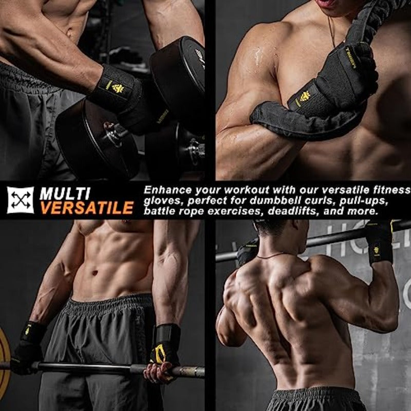 Workout GlovesWeight Lifting Gloves and Wrist Wraps Built in One Support for Gym Training Full Palm Protection for Fitness Weightlifting Exercise Hanging Pull ups