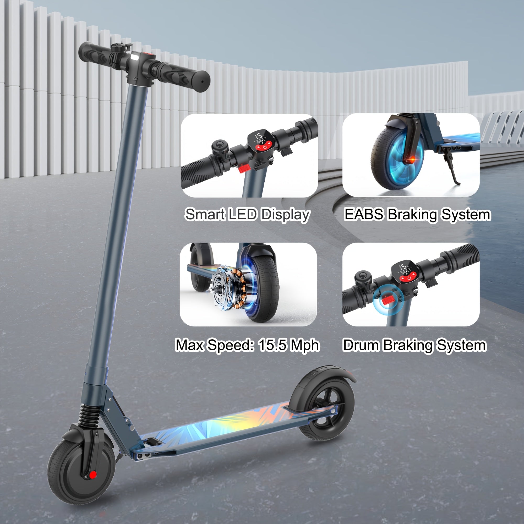250W Electric Scooter for Adults And Teens, 15.5MPH Top Speed & 15.5 Miles Max Range, 6.5-Inch Solid Tire And Non-Slip Pedal, LCD Smart Display, Lightweight Foldable E-Scooter with Smart Braking System