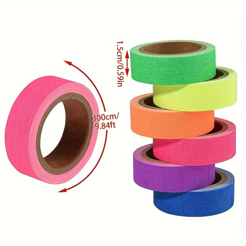 12pcs Neon Glow Tape in 6 Colors - Waterproof, UV Reactive Fluorescent Stickers for Stage Decor, Stairs, and Crafts - Reflective Safety Warning Tape, Ideal for Halloween & Parties DIY Tape