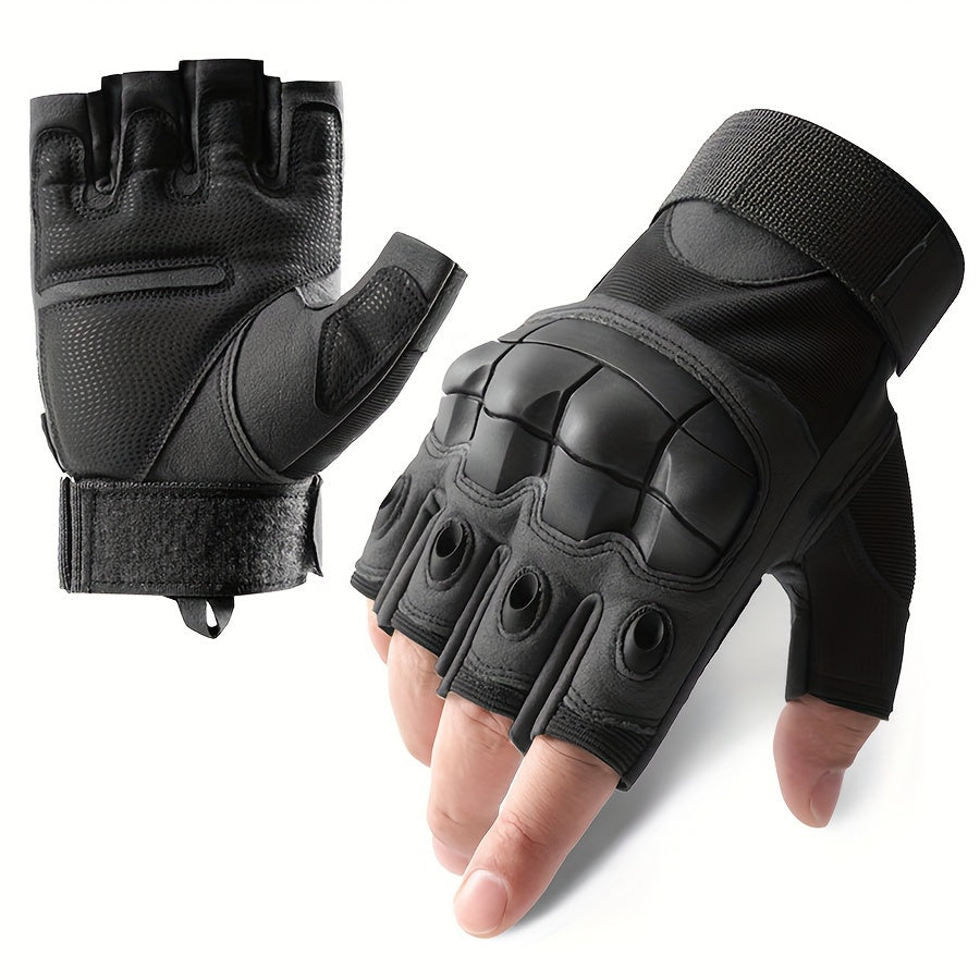 2 Pairs of Men'S Half-Finger Gloves, with Joint Pads, Touchscreen Compatible, Palms, Suitable For, Rock, Cycling - Hand Washable, with Closure