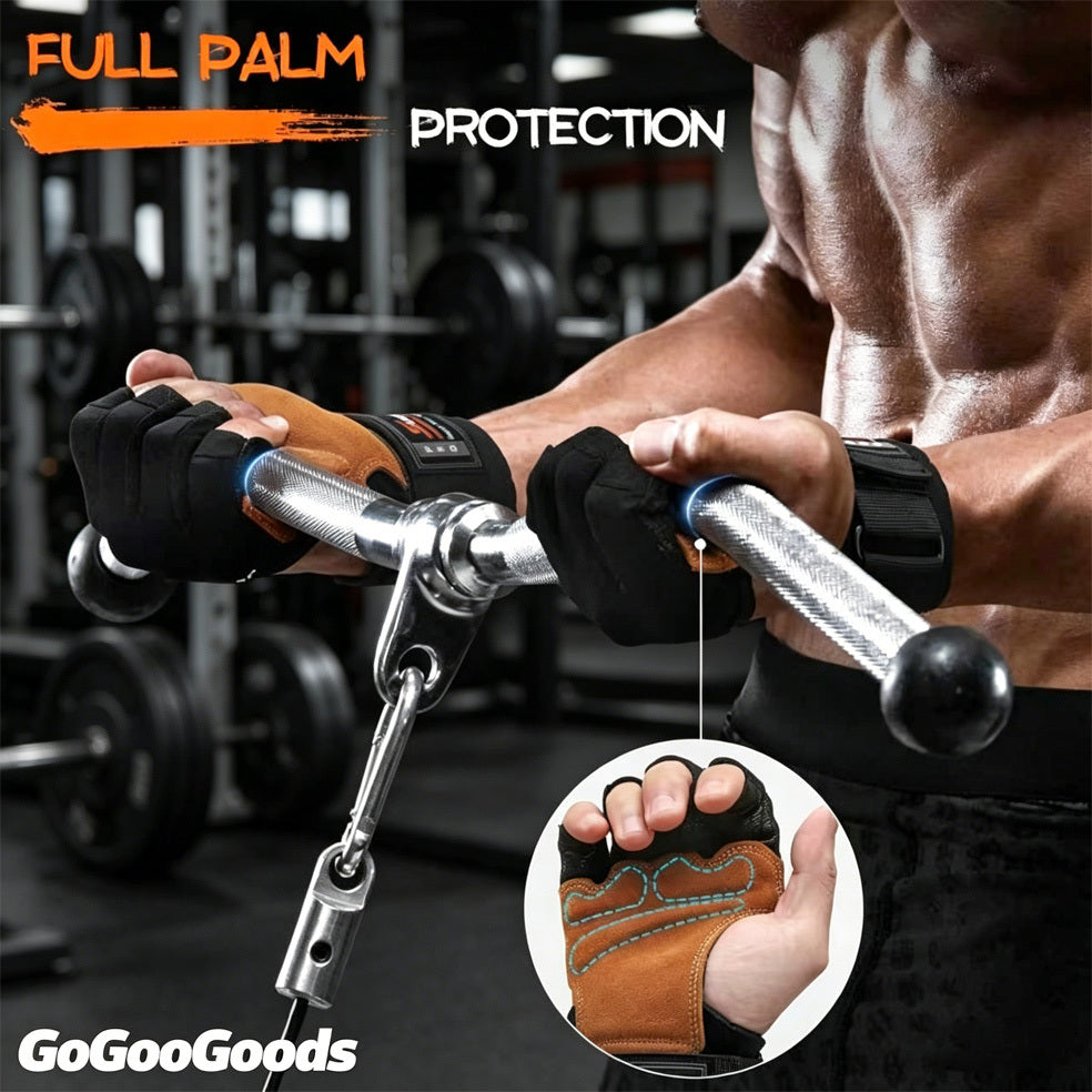 2 Pairs Anti-Slip Breathable Half Finger Gym Gloves, Leather with Silicone Padding, Men& Women Outdoor Gear for Hiking, Running, Weightlifting& Heavy Duty Training
