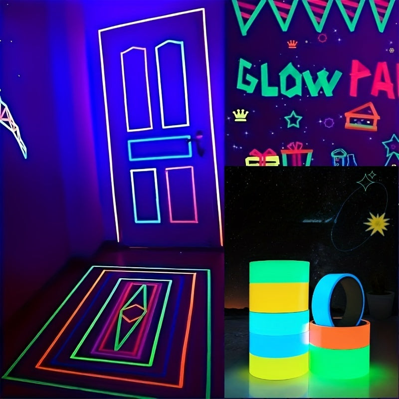 12pcs Neon Glow Tape in 6 Colors - Waterproof, UV Reactive Fluorescent Stickers for Stage Decor, Stairs, and Crafts - Reflective Safety Warning Tape, Ideal for Halloween & Parties DIY Tape