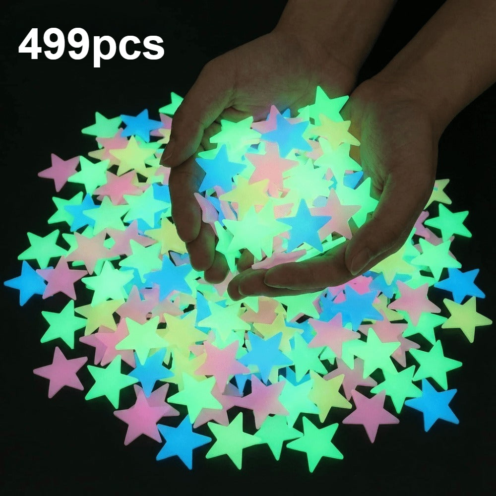 499 Luminous Star Wall Stickers - Mixed Colors | 1.18 Inch Reusable Fluorescent Self-Adhesive Decals, Soft Colors Pink\u002FYellow\u002FBlue\u002FGreen\u002FMulticolor Plastic Stars, for Bedroom, Living Room And Office Home Decoration