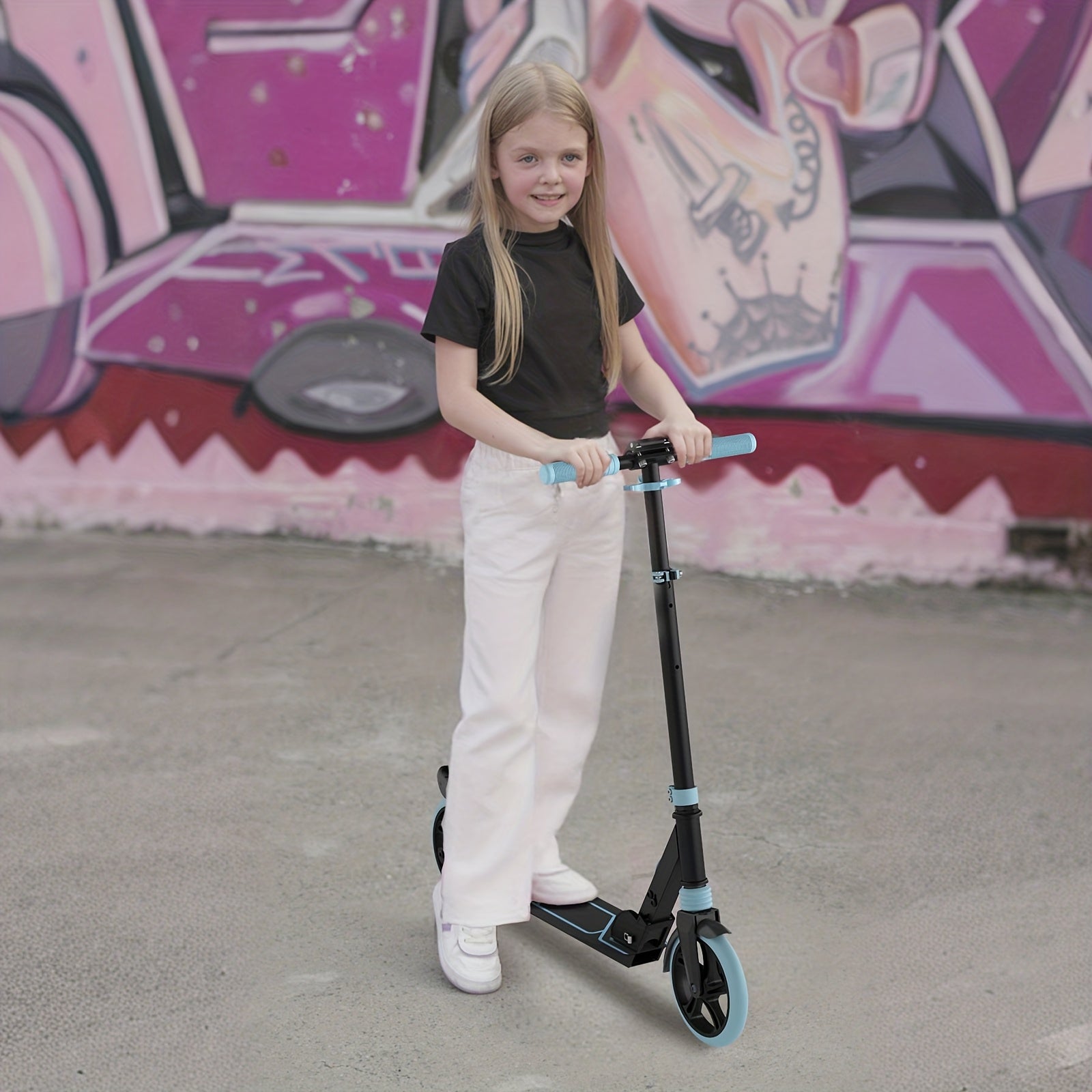 Big Wheels Kick Scooter Blue for Kids 6+, Teens & Adults, Without Battery| Shock Absorption | Foldable & Adjustable Scooter Height, Suitable for All Terrains, Including Uneven Roads, Creative Gift
