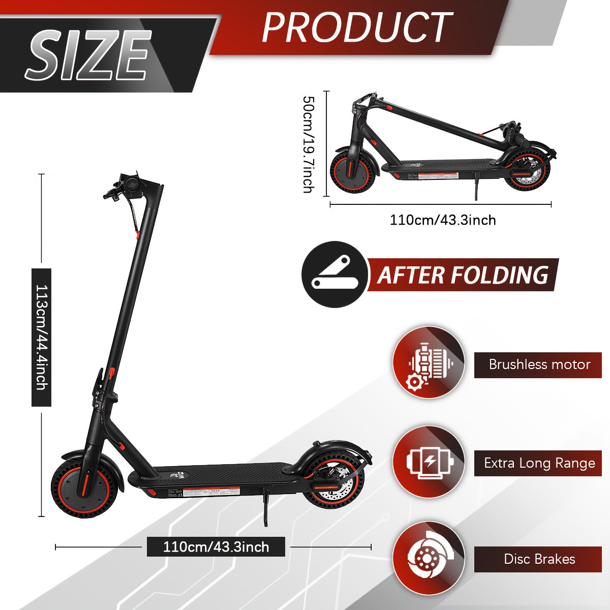 8.5-inch Foldable Adult Electric Scooter with Front Headlight and LED Display, Motor Power Range of 350W, High-capacity Lithium Battery, 3 Adjustable Speed Modes, Maximum Range of 21miles\u002F19miles, Top Speed of 25km\u002Fh and 30km\u002Fh, Maximum