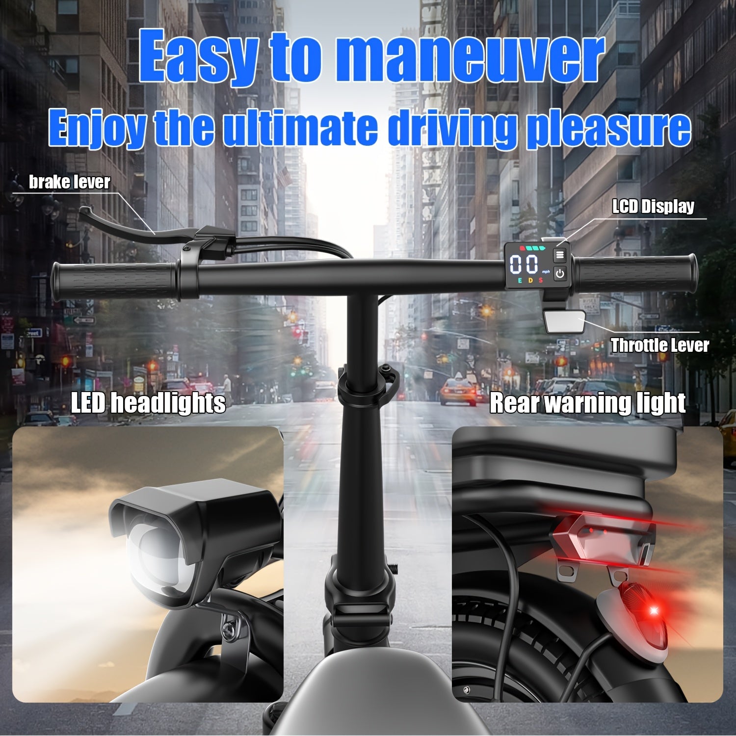 650W Folding Electric Scooter for Commuting, Features A 14-Inch Tire, Detachable Rear Trunk, And Multiple Shock Absorbers. Equipped with 48V 10AH\u002F13AH\u002F15AH\u002F17.5AH Battery Options for 20-35 Mile Range. Includes The New Thumb-Controlled