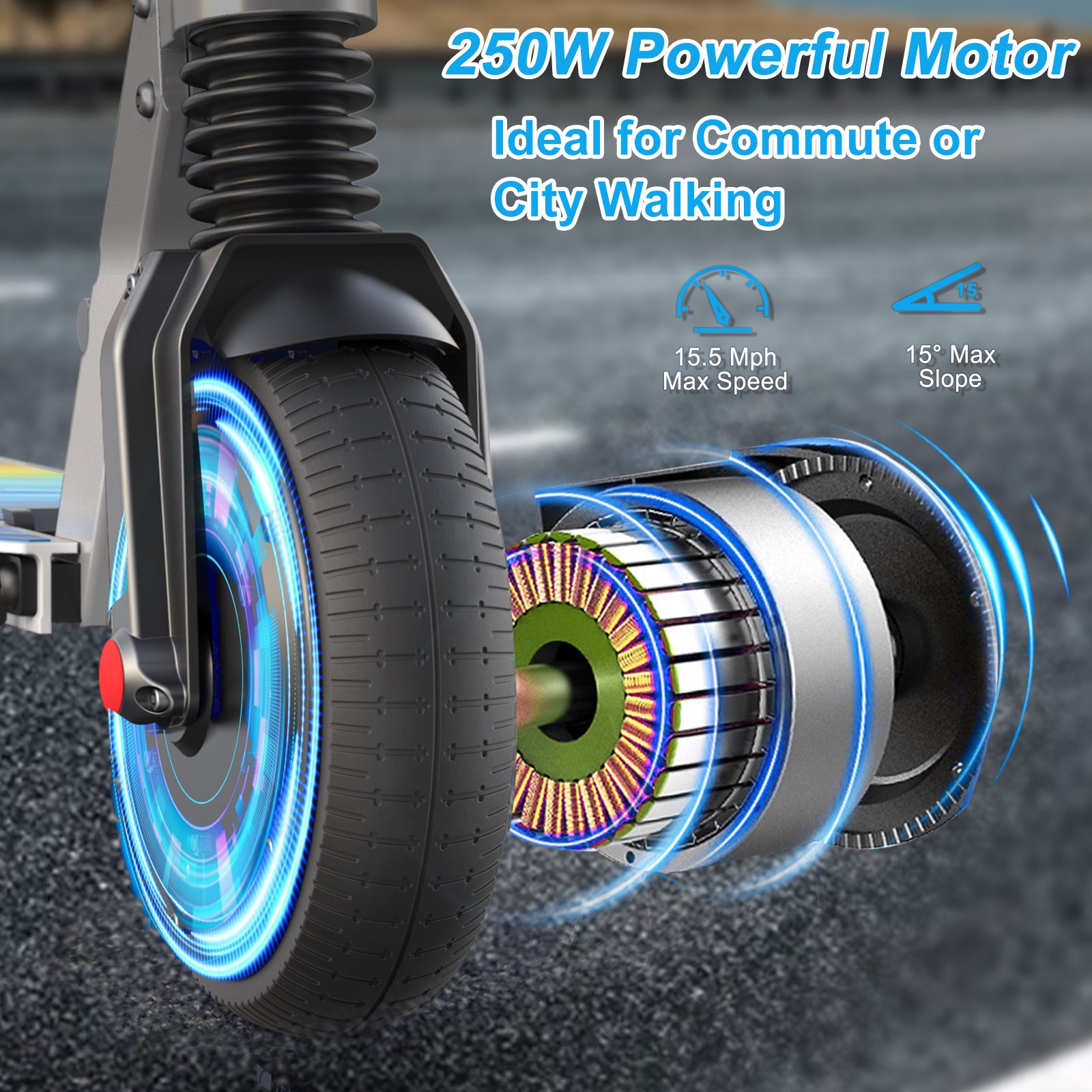 250W Electric Scooter for Adults And Teens, 15.5MPH Top Speed & 15.5 Miles Max Range, 6.5-Inch Solid Tire And Non-Slip Pedal, LCD Smart Display, Lightweight Foldable E-Scooter with Smart Braking System