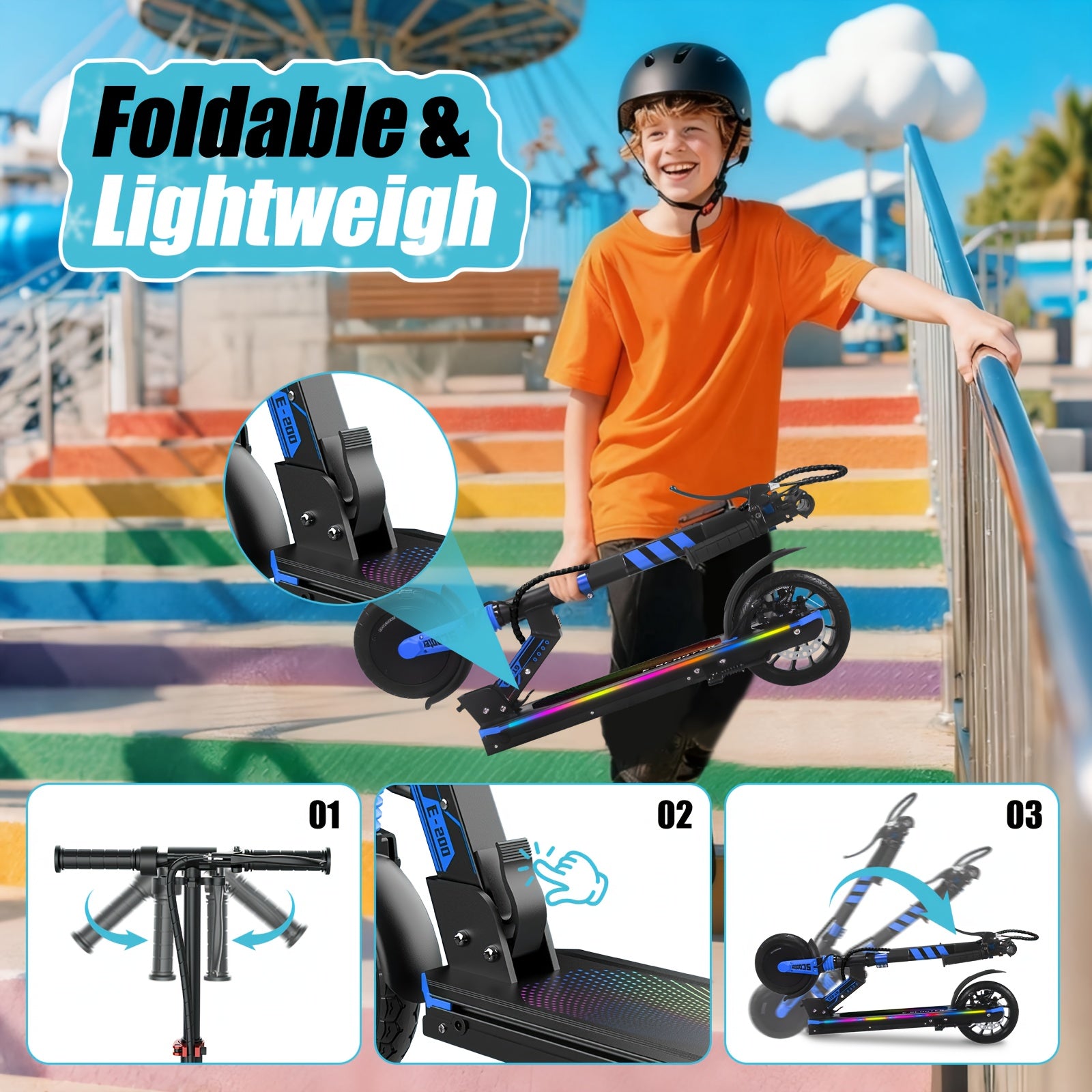 Foldable Electric Scooter with 8-inch Solid Puncture-proof Tires, 10-mile Range, And A Top Speed Of 10 Mph. Designed for Teens And Adults Seeking High-speed Riding, It Features Foldable Construction And Adjustable Height-perfect for Beginners. Ideal