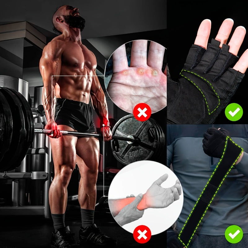 Men'S Cushioning Workout Gloves - Gym Weightlifting Gloves with Wrist Wrap Support, Full Palm Protection And Extra Grip for Weightlifting, Workout, Cross Training, Fitness, Pull Ups