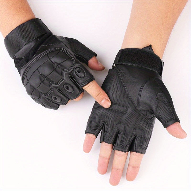 2 Pairs of Men'S Half-Finger Gloves, with Joint Pads, Touchscreen Compatible, Palms, Suitable For, Rock, Cycling - Hand Washable, with Closure
