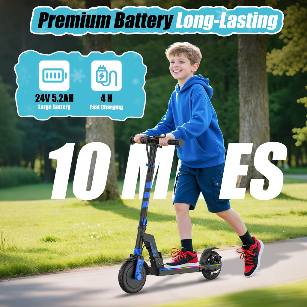 Foldable Electric Scooter with 8-inch Solid Puncture-proof Tires, 10-mile Range, And A Top Speed Of 10 Mph. Designed for Teens And Adults Seeking High-speed Riding, It Features Foldable Construction And Adjustable Height-perfect for Beginners. Ideal