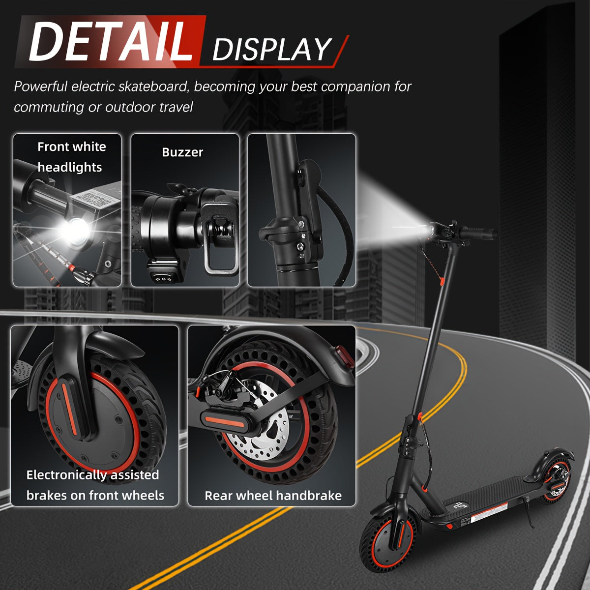 8.5-inch Foldable Adult Electric Scooter with Front Headlight and LED Display, Motor Power Range of 350W, High-capacity Lithium Battery, 3 Adjustable Speed Modes, Maximum Range of 21miles\u002F19miles, Top Speed of 25km\u002Fh and 30km\u002Fh, Maximum