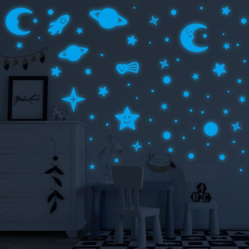 Starry Sky Luminous Room Sticker Glow Moon Wall Sticker Fluorescent Star Glow-In-The-Dark Starry Sky Top Sticker
