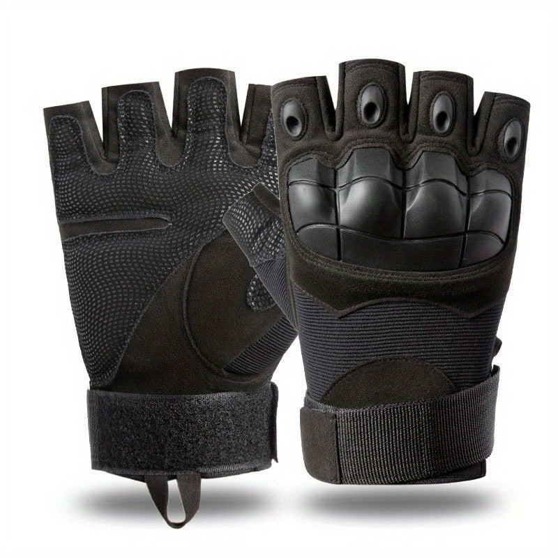 2 Pairs of Men'S Half-Finger Gloves, with Joint Pads, Touchscreen Compatible, Palms, Suitable For, Rock, Cycling - Hand Washable, with Closure