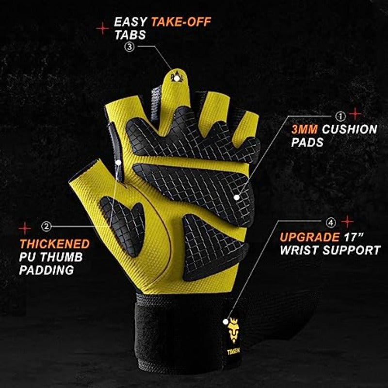 Workout GlovesWeight Lifting Gloves and Wrist Wraps Built in One Support for Gym Training Full Palm Protection for Fitness Weightlifting Exercise Hanging Pull ups
