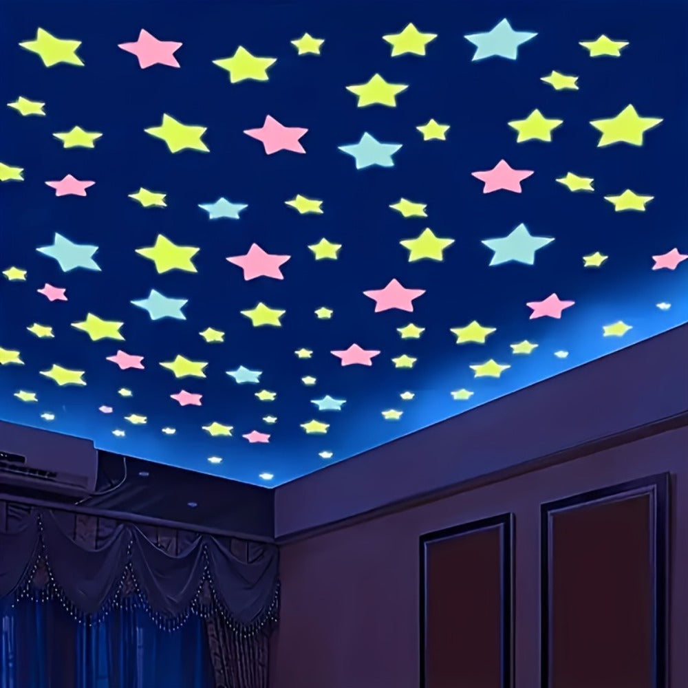 499 Luminous Star Wall Stickers - Mixed Colors | 1.18 Inch Reusable Fluorescent Self-Adhesive Decals, Soft Colors Pink\u002FYellow\u002FBlue\u002FGreen\u002FMulticolor Plastic Stars, for Bedroom, Living Room And Office Home Decoration
