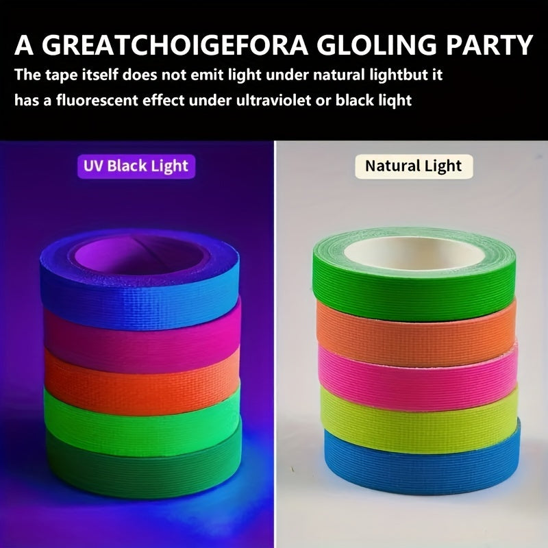 12pcs Neon Glow Tape in 6 Colors - Waterproof, UV Reactive Fluorescent Stickers for Stage Decor, Stairs, and Crafts - Reflective Safety Warning Tape, Ideal for Halloween & Parties DIY Tape