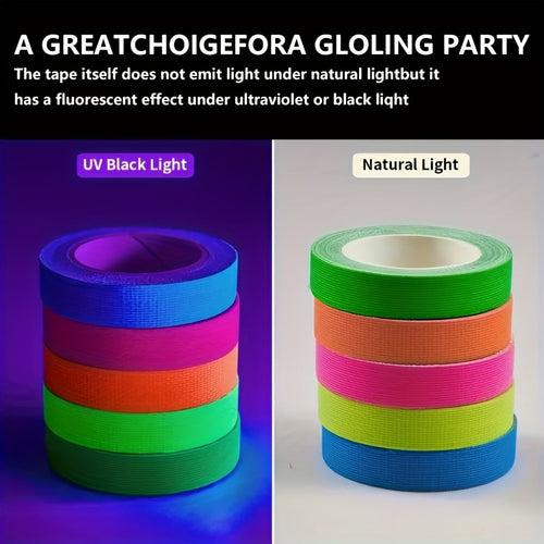 12pcs Neon Glow Tape in 6 Colors - Waterproof, UV Reactive Fluorescent Stickers for Stage Decor, Stairs, and Crafts - Reflective Safety Warning Tape, Ideal for Halloween & Parties DIY Tape