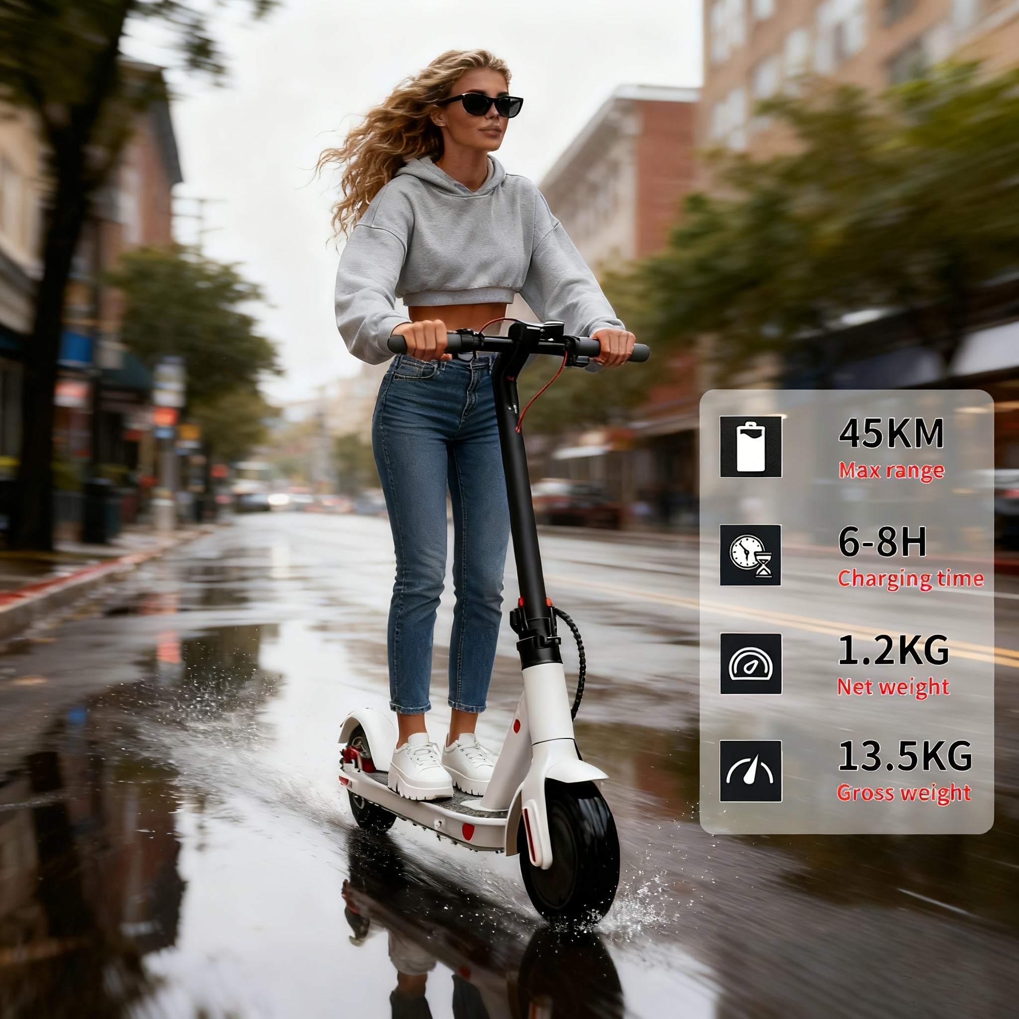 The Aisuwei Outdoor Electric Scooter Features a Lightweight Folding Design, 8.5-Inch Honeycomb Road Tires, a Rear Braking System, a Powerful 350W Motor, And Can Speeds of Up to 19 Miles Per Hour with a Range of 28 Miles