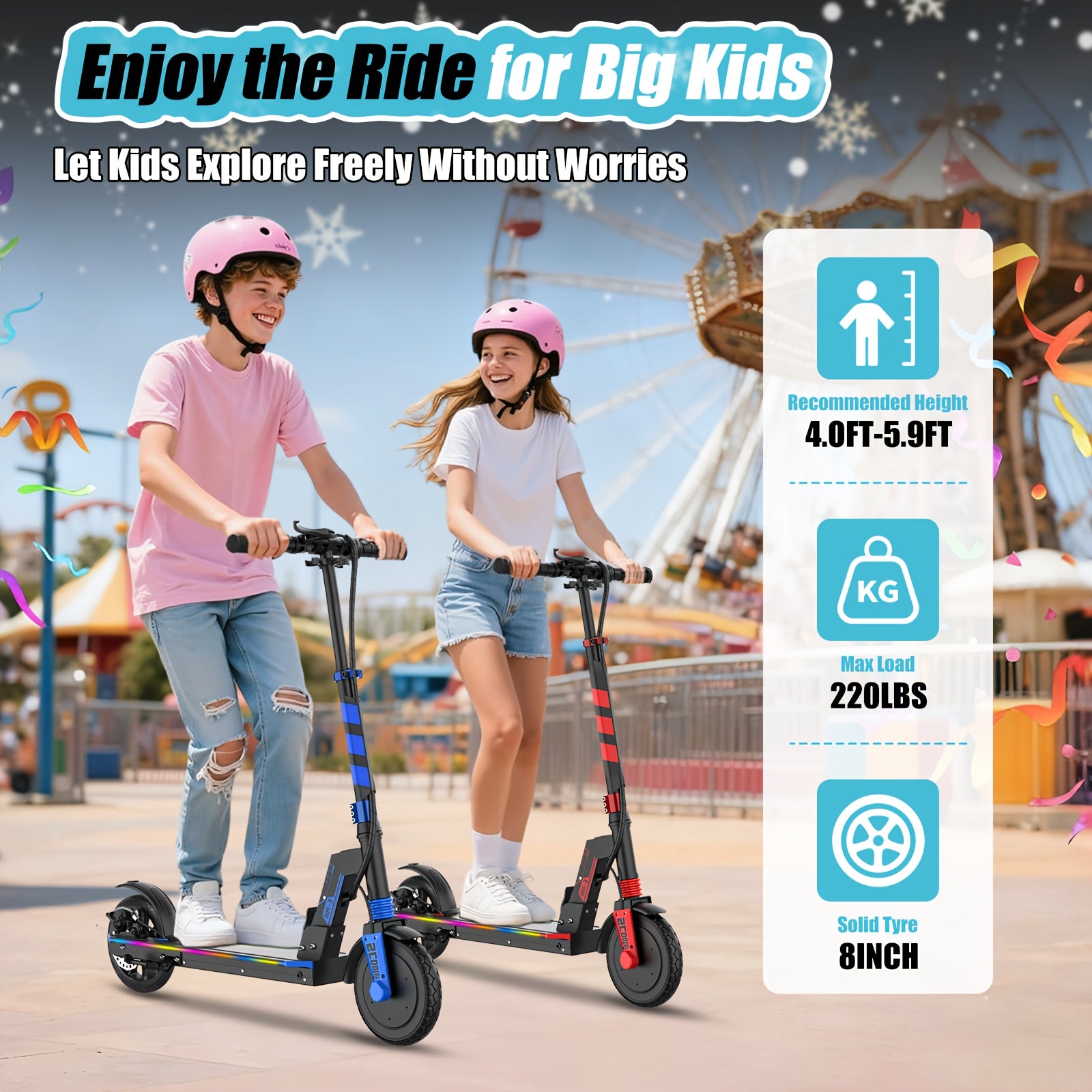 Foldable Electric Scooter with 8-inch Solid Puncture-proof Tires, 10-mile Range, And A Top Speed Of 10 Mph. Designed for Teens And Adults Seeking High-speed Riding, It Features Foldable Construction And Adjustable Height-perfect for Beginners. Ideal