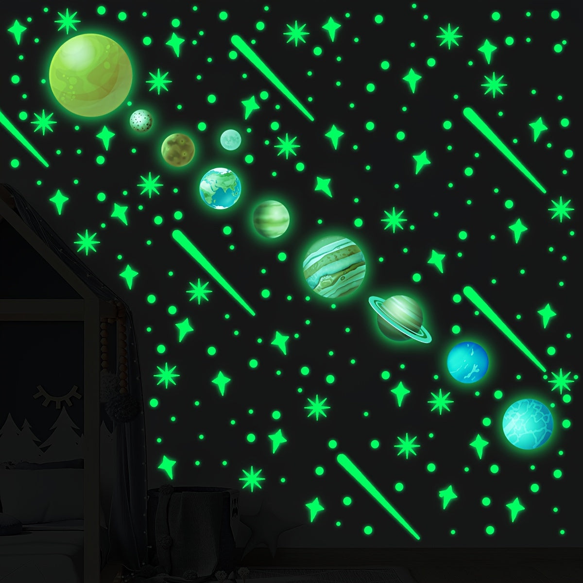 350pcs Glow-in-the-Dark Star & Moon Ceiling Decals - Perfect for Bedroom & Living Room, Easy Stick-On, No Power Needed