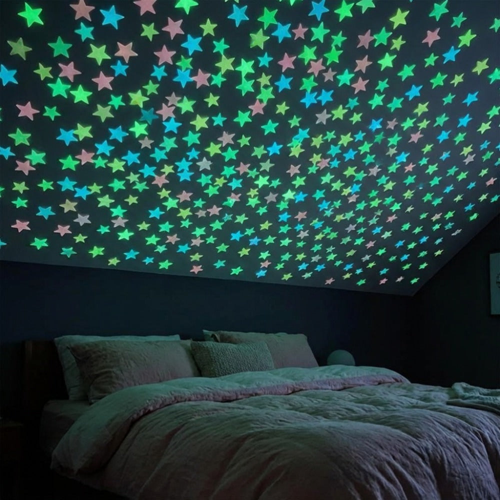 499 Luminous Star Wall Stickers - Mixed Colors | 1.18 Inch Reusable Fluorescent Self-Adhesive Decals, Soft Colors Pink\u002FYellow\u002FBlue\u002FGreen\u002FMulticolor Plastic Stars, for Bedroom, Living Room And Office Home Decoration