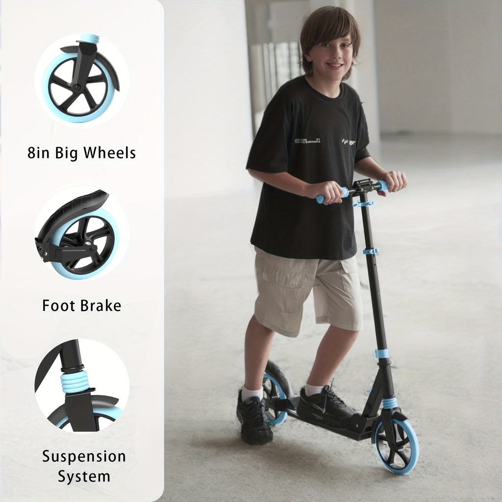 Big Wheels Kick Scooter Blue for Kids 6+, Teens & Adults, Without Battery| Shock Absorption | Foldable & Adjustable Scooter Height, Suitable for All Terrains, Including Uneven Roads, Creative Gift
