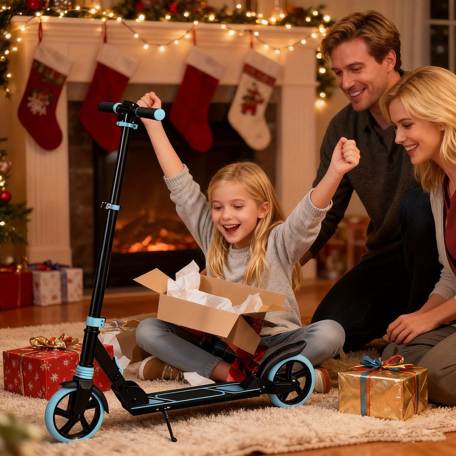 Big Wheels Kick Scooter Blue for Kids 6+, Teens & Adults, Without Battery| Shock Absorption | Foldable & Adjustable Scooter Height, Suitable for All Terrains, Including Uneven Roads, Creative Gift