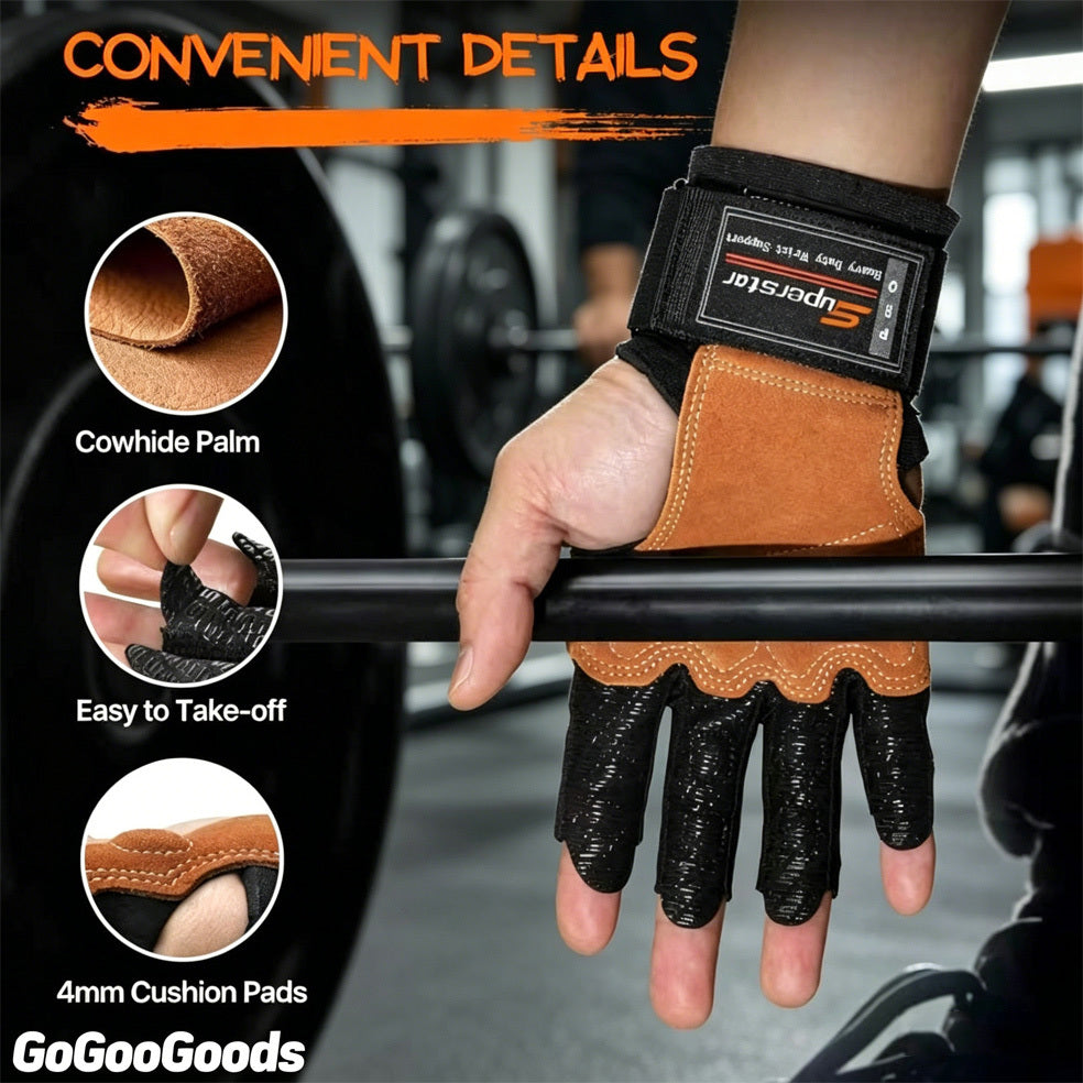 2 Pairs Anti-Slip Breathable Half Finger Gym Gloves, Leather with Silicone Padding, Men& Women Outdoor Gear for Hiking, Running, Weightlifting& Heavy Duty Training