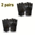 2 Pairs of Men'S Half-Finger Gloves, with Joint Pads, Touchscreen Compatible, Palms, Suitable For, Rock, Cycling - Hand Washable, with Closure