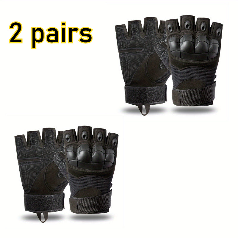2 Pairs of Men'S Half-Finger Gloves, with Joint Pads, Touchscreen Compatible, Palms, Suitable For, Rock, Cycling - Hand Washable, with Closure