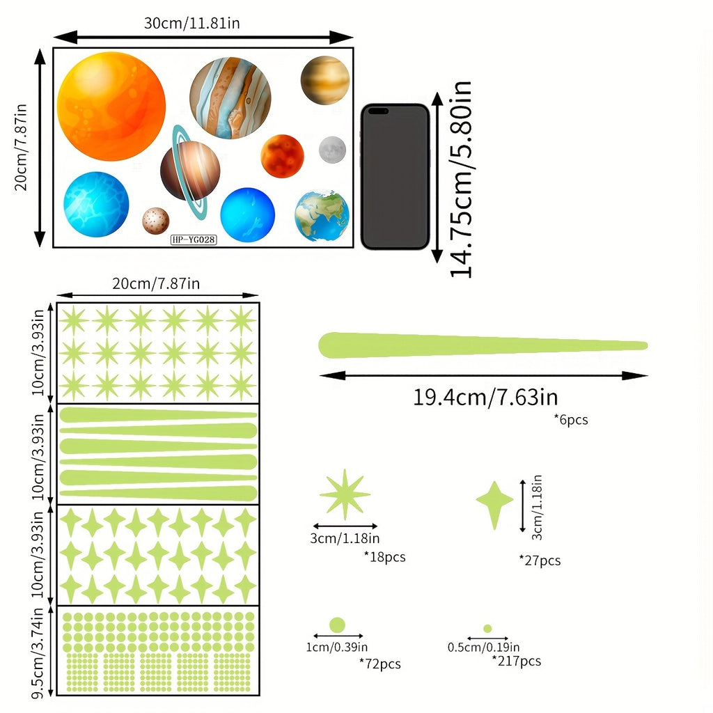 350pcs Glow-in-the-Dark Star & Moon Ceiling Decals - Perfect for Bedroom & Living Room, Easy Stick-On, No Power Needed
