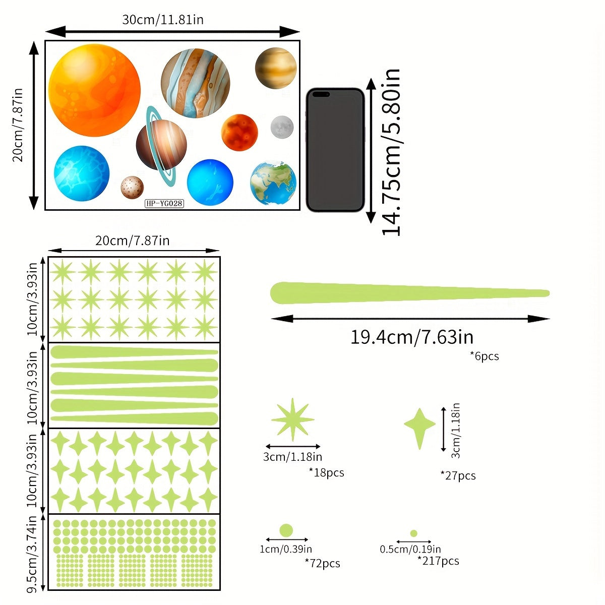350pcs Glow-in-the-Dark Star & Moon Ceiling Decals - Perfect for Bedroom & Living Room, Easy Stick-On, No Power Needed