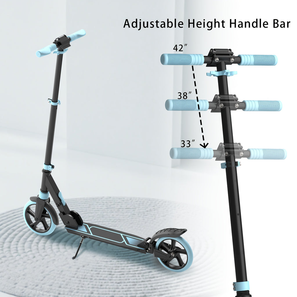 Big Wheels Kick Scooter Blue for Kids 6+, Teens & Adults, Without Battery| Shock Absorption | Foldable & Adjustable Scooter Height, Suitable for All Terrains, Including Uneven Roads, Creative Gift
