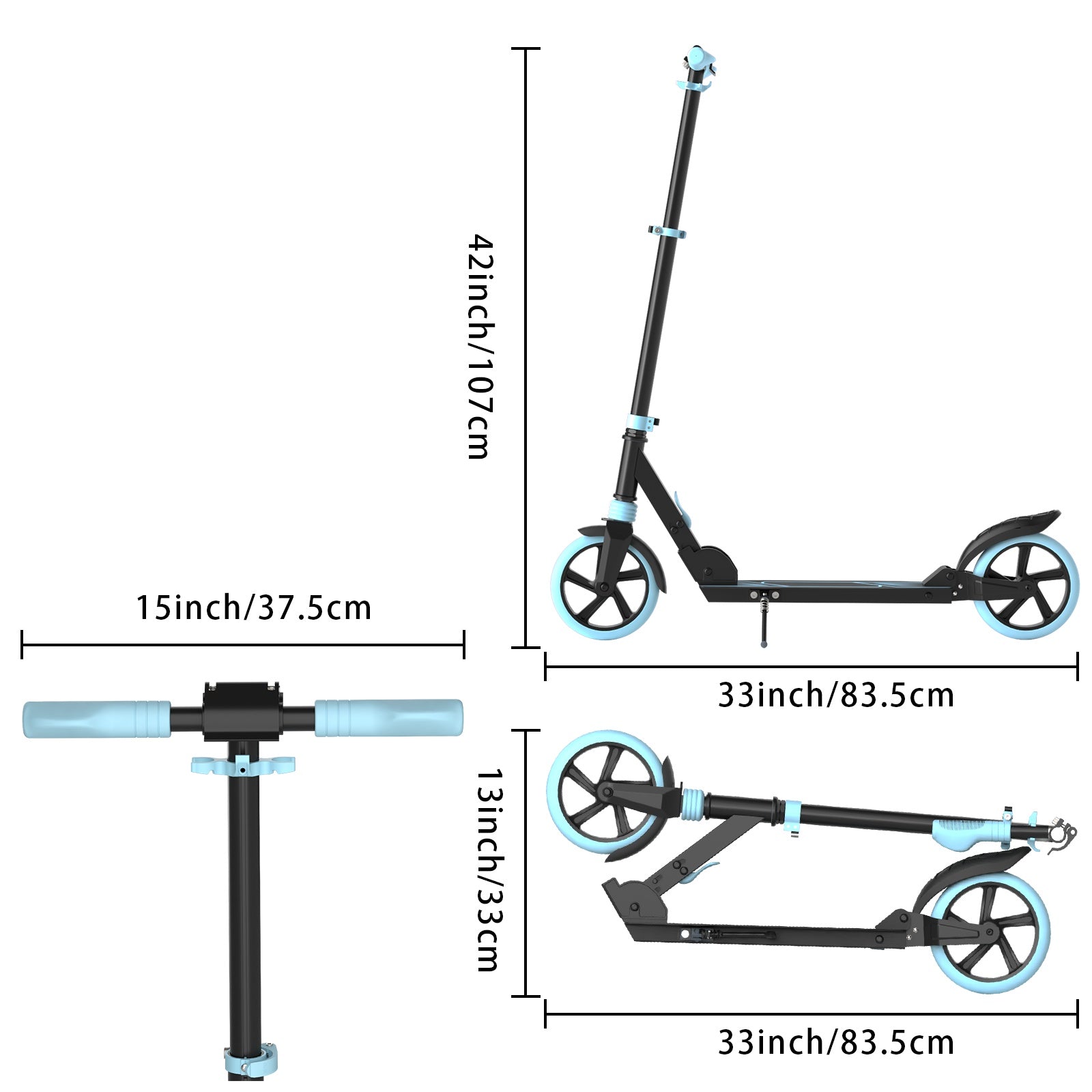 Big Wheels Kick Scooter Blue for Kids 6+, Teens & Adults, Without Battery| Shock Absorption | Foldable & Adjustable Scooter Height, Suitable for All Terrains, Including Uneven Roads, Creative Gift