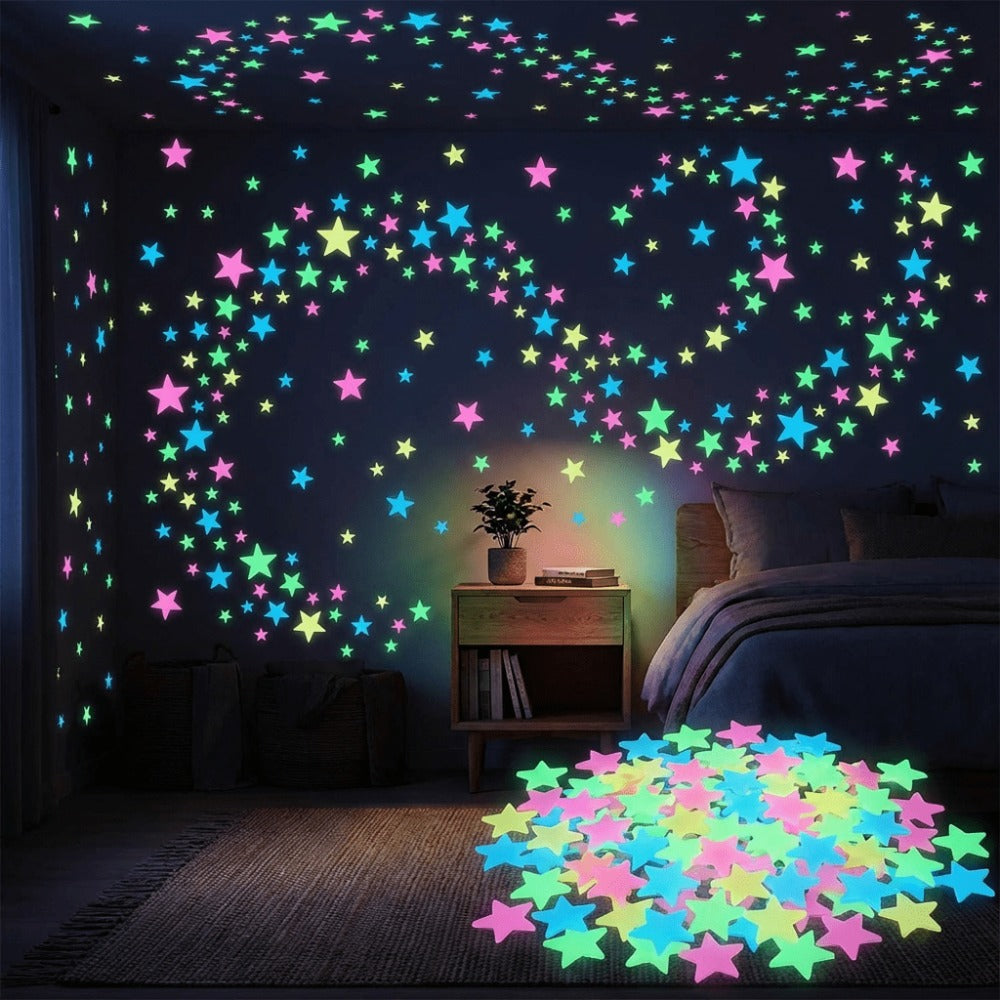 499 Luminous Star Wall Stickers - Mixed Colors | 1.18 Inch Reusable Fluorescent Self-Adhesive Decals, Soft Colors Pink\u002FYellow\u002FBlue\u002FGreen\u002FMulticolor Plastic Stars, for Bedroom, Living Room And Office Home Decoration